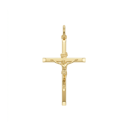 9k YG Squared Edge Crucifixion Pendant (31mm x 20mm)
