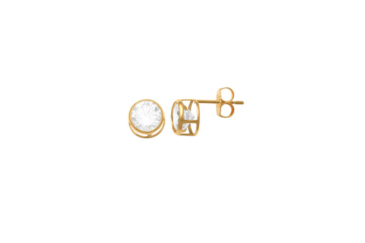 9k YG CZ Round Stud Bezel Set Earrings