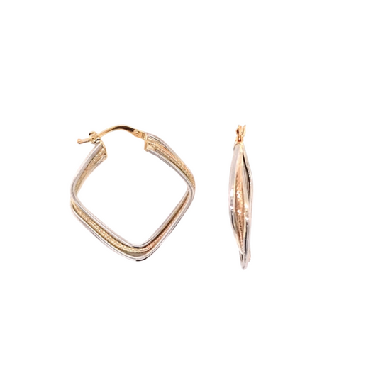 9k 2T Diamond Shape Hoop Earrings (1.8mm)