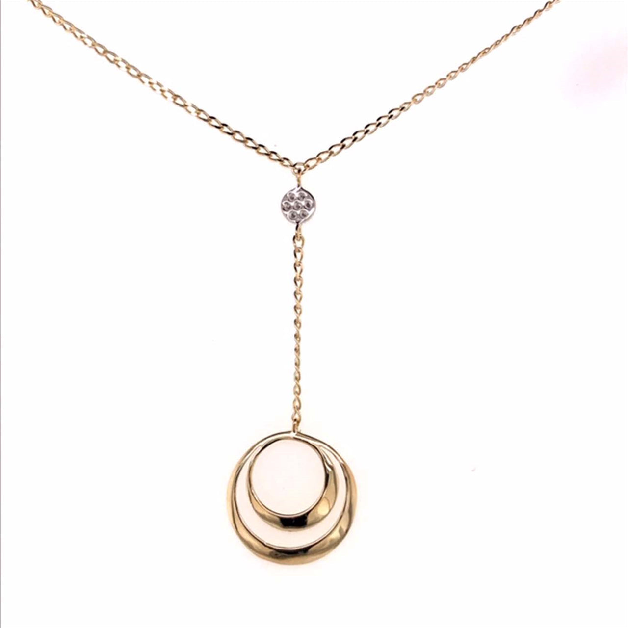 9k YG Drop Circle Diamond Pendant with Chain