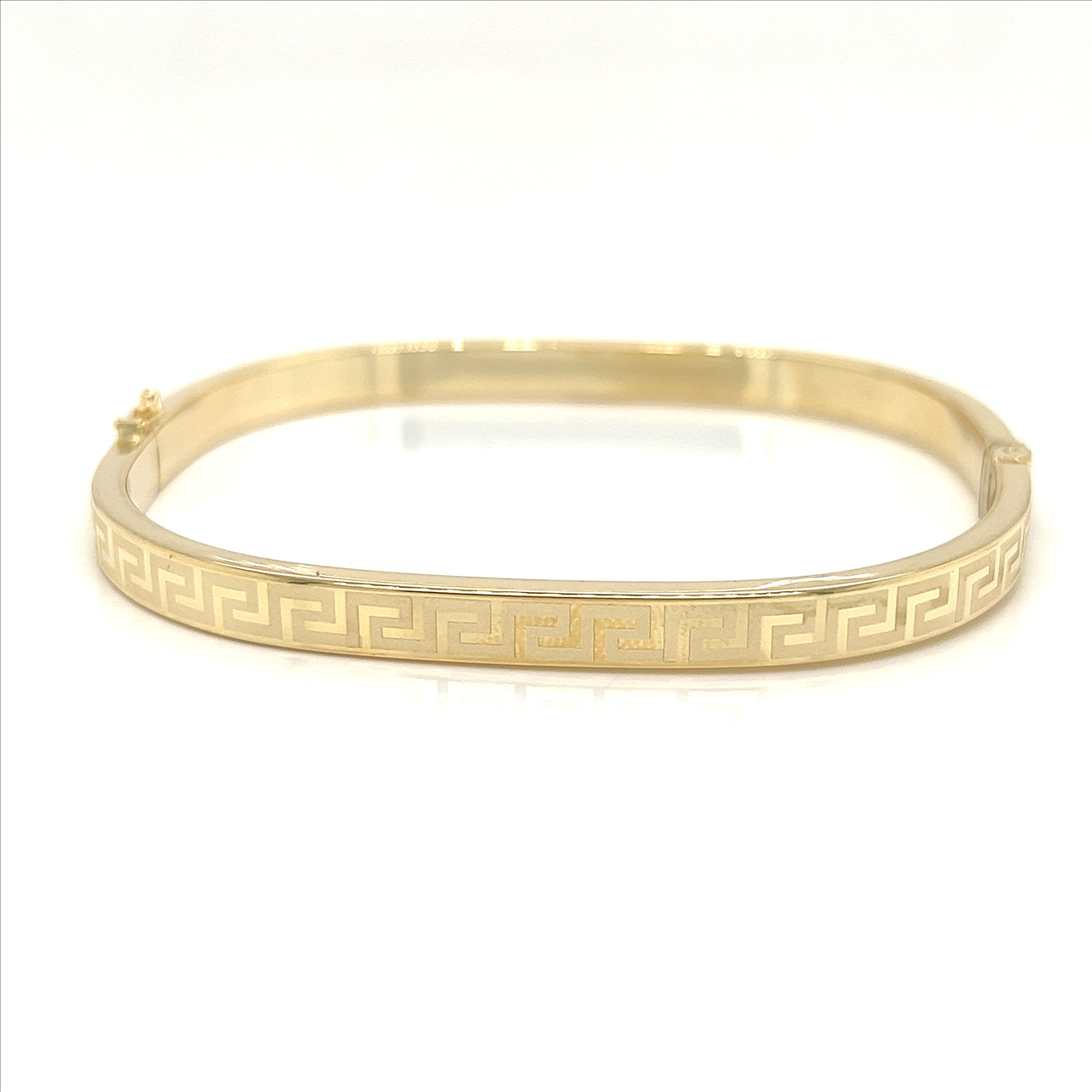 9k YG Greek Design Hinge Bangle 5mm