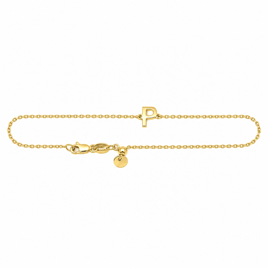 9k YG Letter P Trace Bracelet (1.1mm)