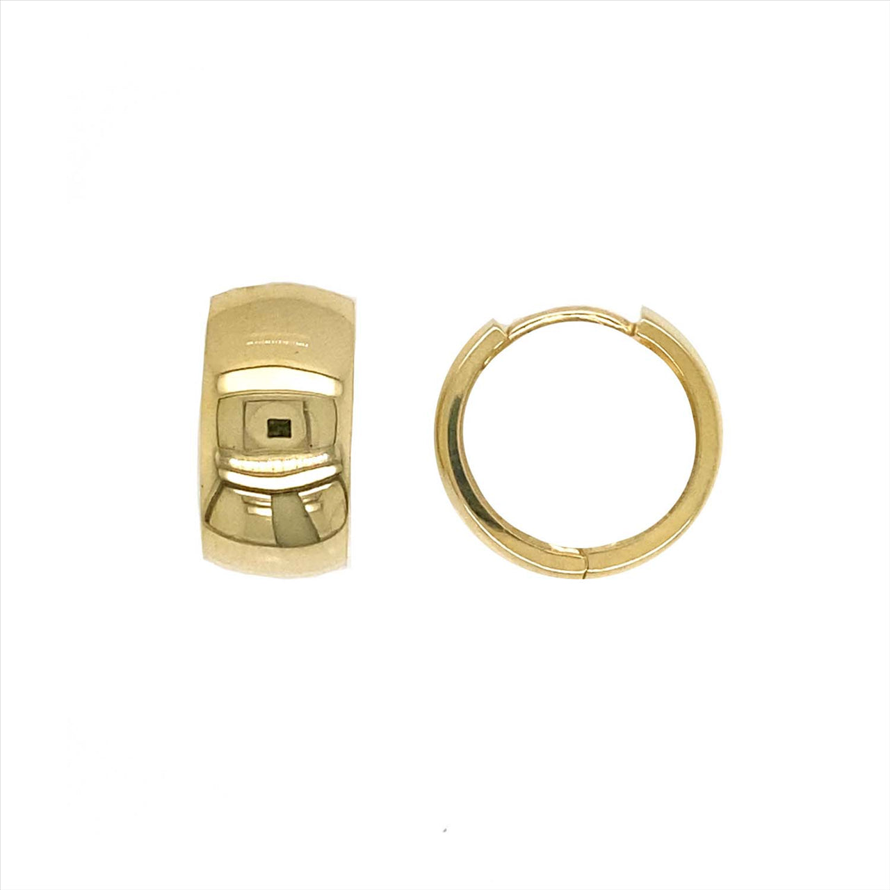 9k YG Round Huggie Earrings 8mm Wide