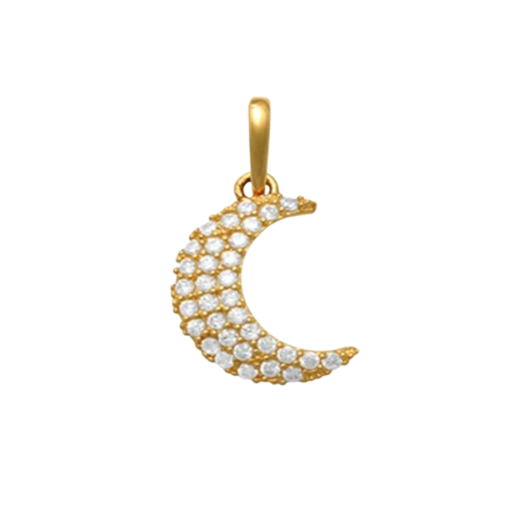 9k YG CZ Moon Pendant 12x10mm