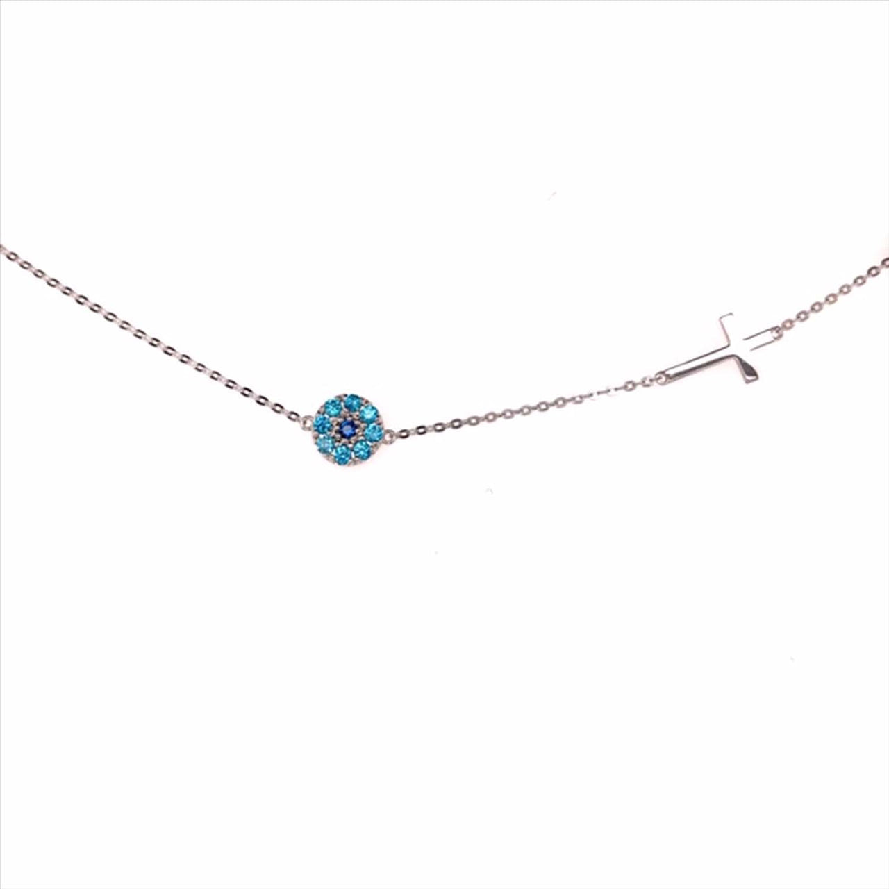 9k WG CZ Eye & Cross Pendant with Chain