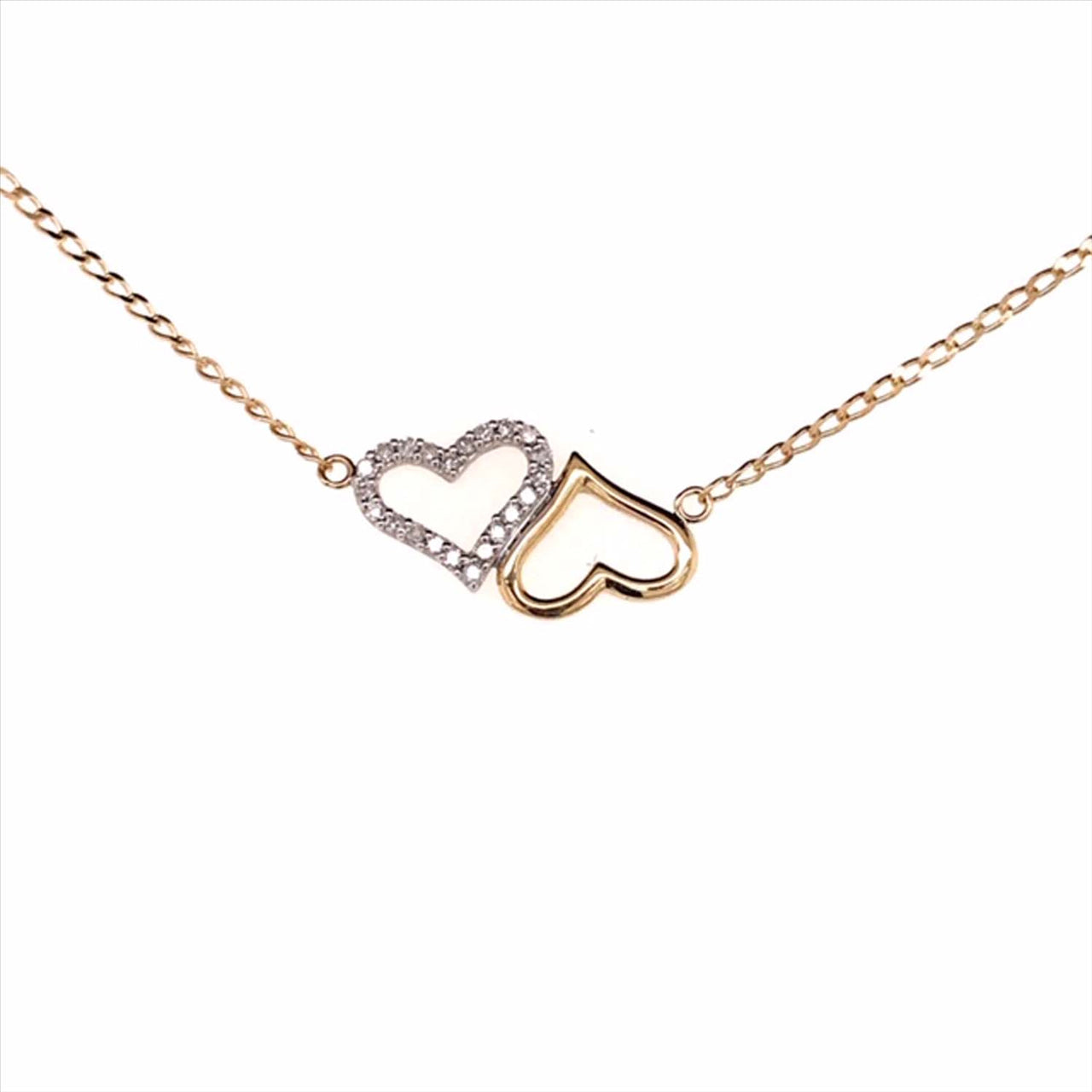 9k YG Double Heart Diamond Pendant with Chain