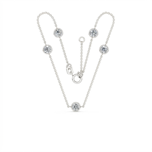 Oval Link Chain with 5 Bezel Set Diamonds (5D=1.0ct)