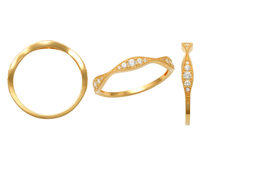 YG CZ Beaded Wave Ring