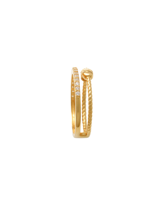 9k YG Double Snake Ring with CZs. 5.3mm. Size P