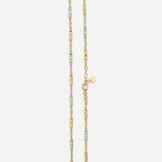 18k 2T Rectangle & Ball Design Chain 2.5mm wide 45cm (O ring at 43cm) Approx 9.05g