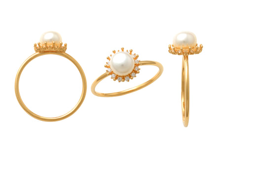 YG Flower CZ Ring