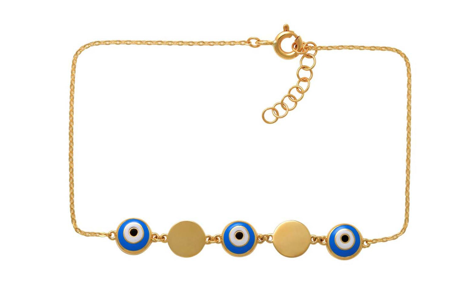 9k YG Enamel Evil Eye and Disc Oval Link Bracelet 19cm