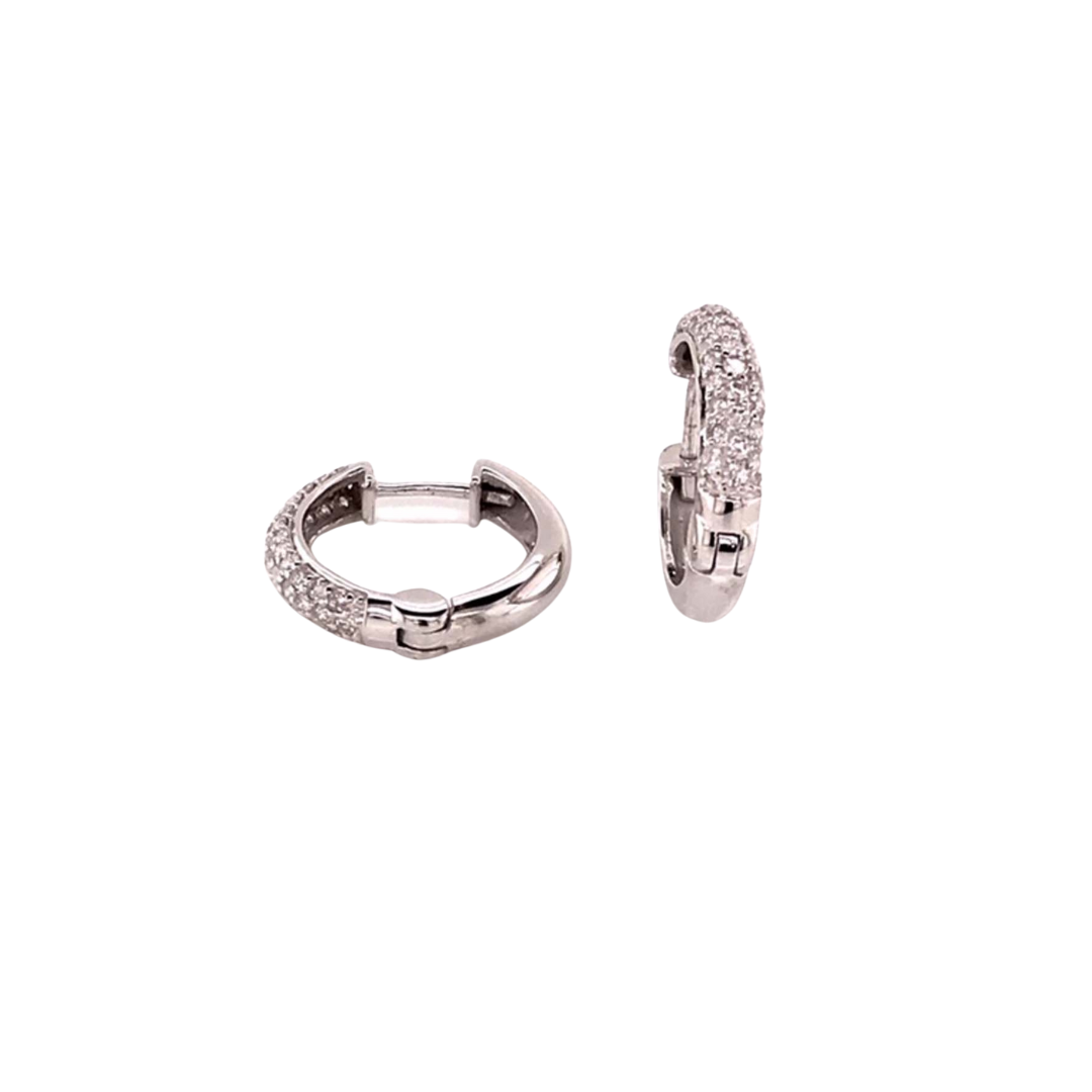 9k WG Diamond Round Huggie Earrings 74D=0.59ct 3.2mm Wide