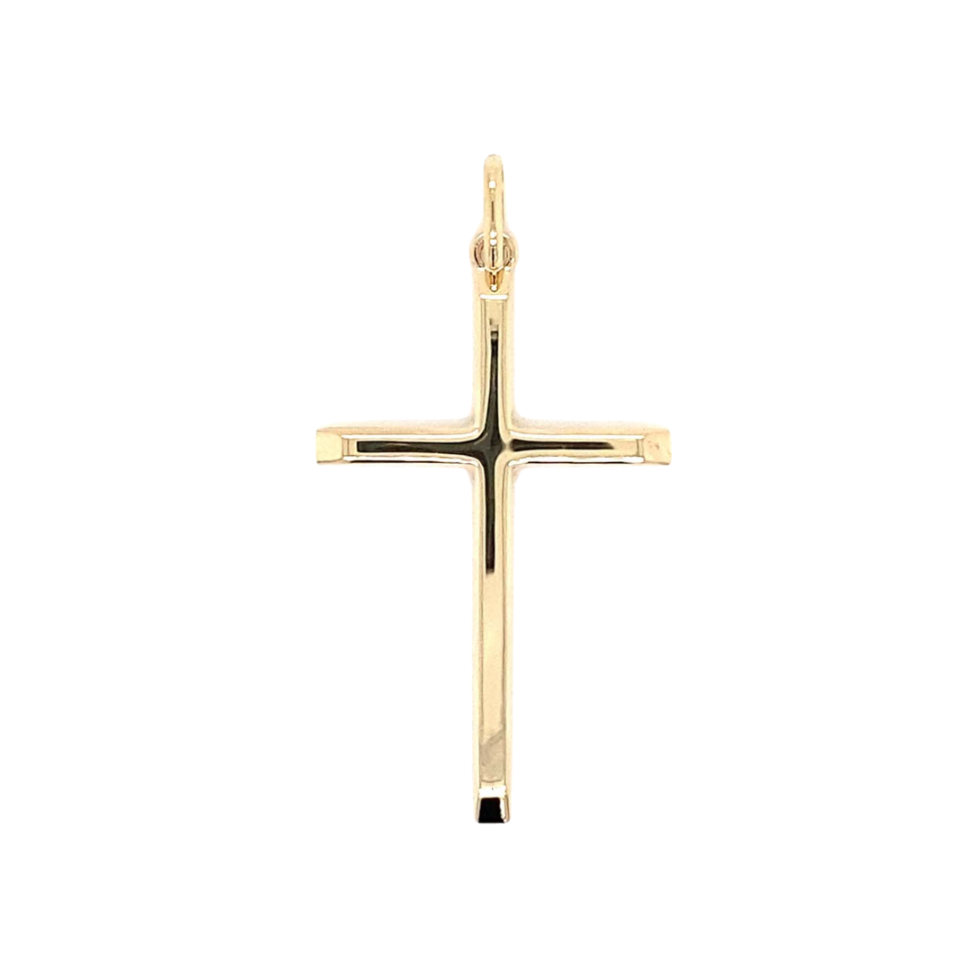 9k YG Italian Squared Edge Cross 34x22mm