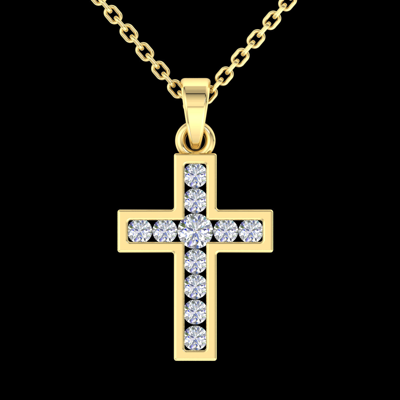 9k YG Diamond Cross Pendant 11D=0.16ct Channel Set . Meas. 13mm x 10mm