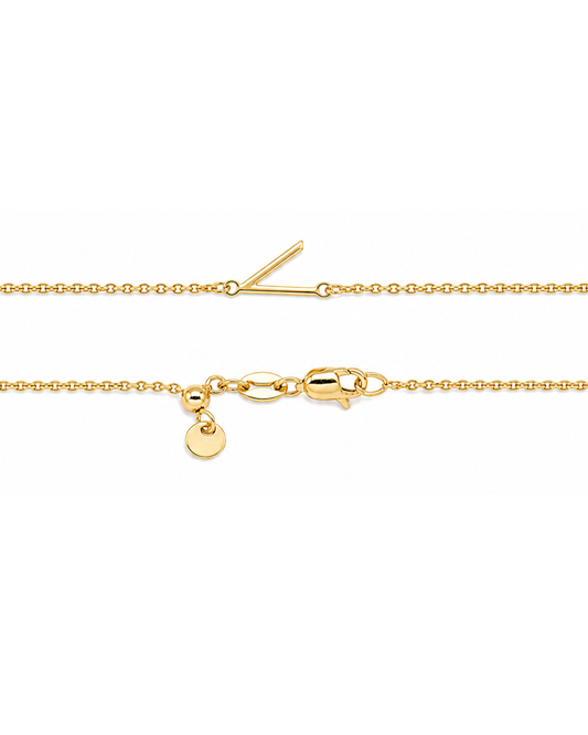 9k YG Diamond Cut Trace Chain 1.1mm Wide with Letter V (6.5x6mm) 45cm with Adjustable Finding