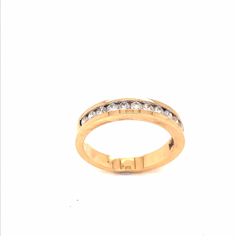18k YG Band  set with 14 Brilliant Diamonds = 0.55ct.  Size M.