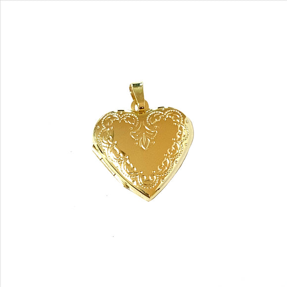9k YG Engraved Heart Locket 20mm (priced per gram)
