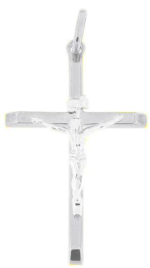 18k WG Italian Squared Edge Crucifixion Pendant . 32x20mm