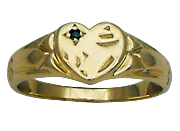 9k YG Sapphire Heart Signet Ring