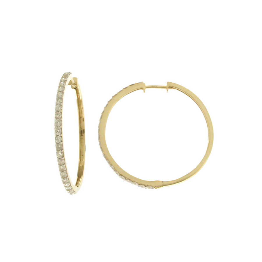 9k YG Diamond Round Huggie Earrings 46D=0.90ct 30mm Diameter. 1.8mm Wide