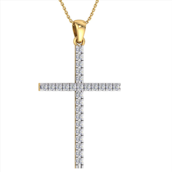 9k YG Diamond Cross Pendant 26D=0.25ct. 25x16.5mm