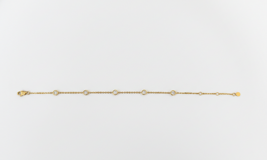 18k YG Solid Oval Link Diamond Bracelet 1.4mm Wide 19.5cm . Bezel Set with 5D= 0.70ct, O-Rings at 16.5 & 18cm