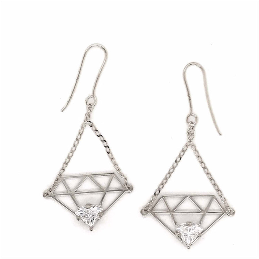9k WG Diamond Drop Diamond Symbol & CZ Shepherd Hook Earrings Meas. 12x16mm