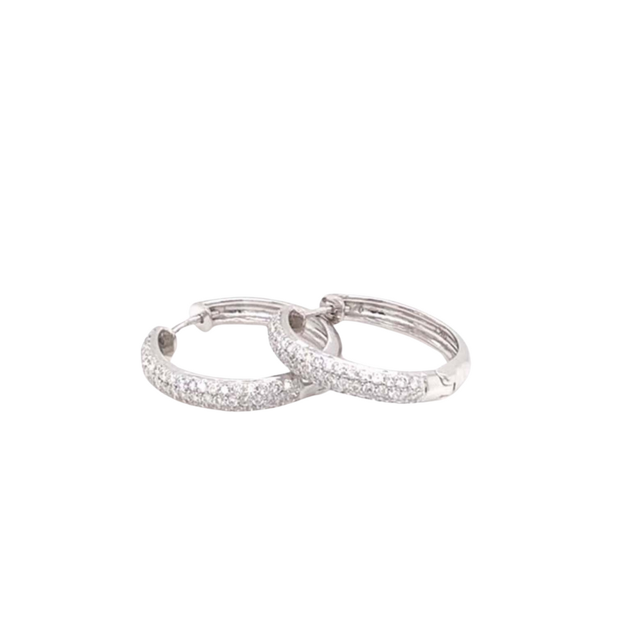 9k WG Diamond Round Huggie Earrings 116D=1.11ct 25mm Diameter. 3.7mm Wide