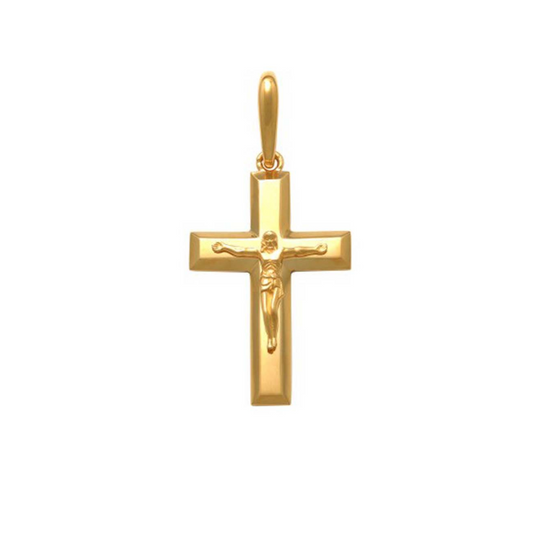 9k YG Bevelled Crucifixion Pendant (25mm x 17mm)