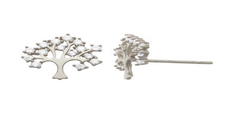 9k WG CZ Tree fo Life Stud Earrings 9mm
