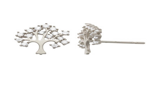 9k WG CZ Tree of Life Stud Earrings 9mm