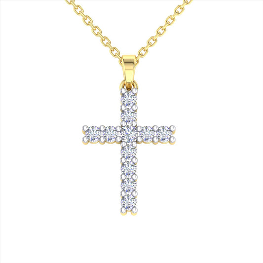 18k YG Diamond Cross Pendant 11D=0.55ct Claw Set . Meas. 17x12mm