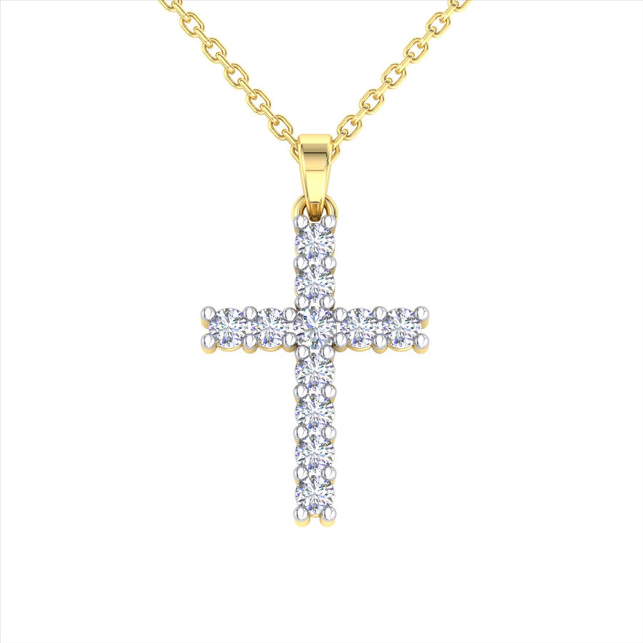 18k YG Diamond Cross Pendant 11D=0.55ct Claw Set . Meas. 17x12mm