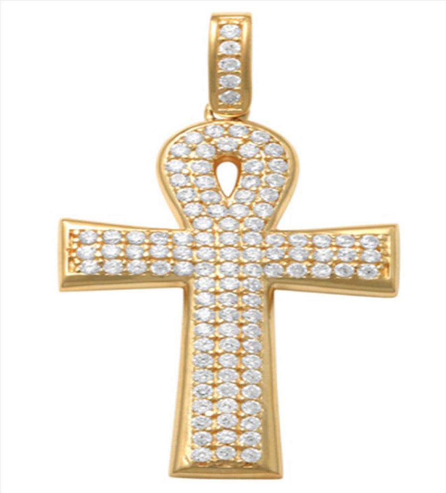 9k YG  CZ Ankh Egyptian Cross Pendant 25mm X 16mm