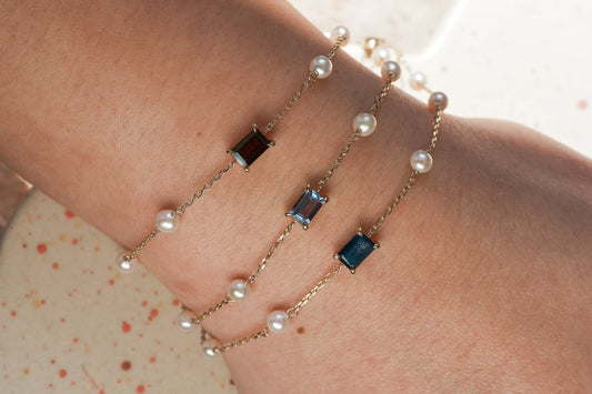 9k YG Pearl FWP Tanzanite Bracelet (18cm)