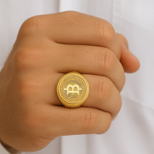 9k YG Bitcoin Signet Ring (U)