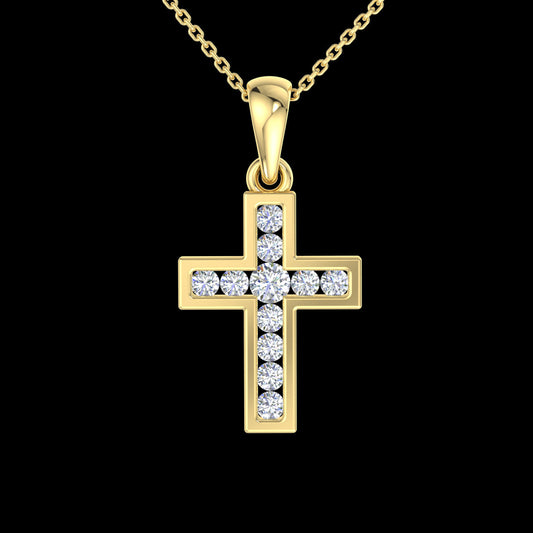 YG Diamond Cross Pendant 11D=0.27ct. 15x11.5mm