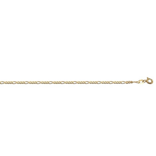 18k YG Italian Solid 1x5 Figaro Chain 1.4mm wide 50cm. Approx 4.70g.