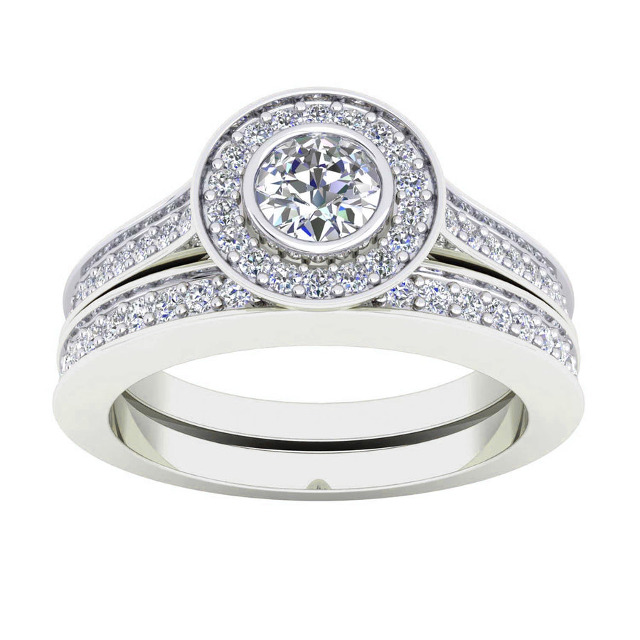 9k WG Diamond Ring. Set with 38D=0.24ct & 1D=0.26ct. Size M