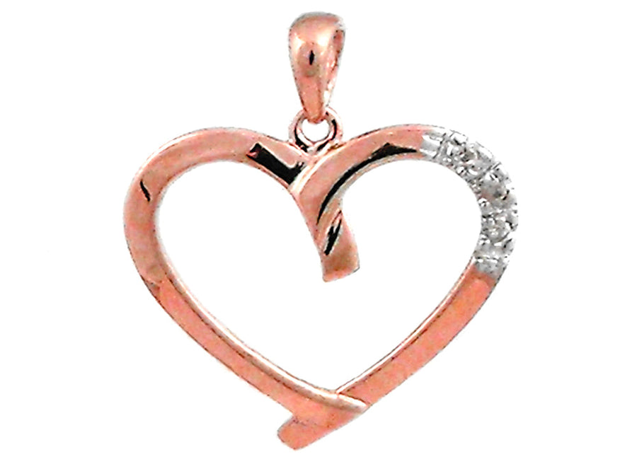 9k RG Diamond Heart Pendant 3D=0.02ct Grain Set . Meas. 18mm