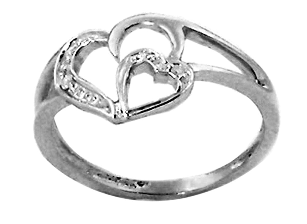 9k WG Double Heart Ring 4D=0.03ct