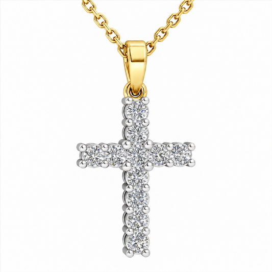 9k YG 0.17ct Diamond Cross Pendant (12x8.6mm)
