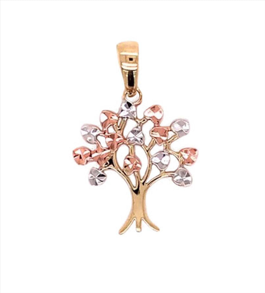 9k 3T Tree of Life Pendant with Diamond Cut Leaves 18mm x17mm
