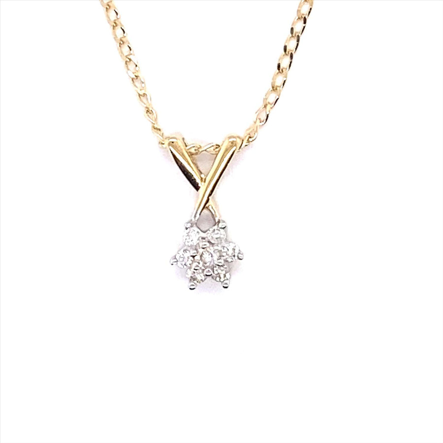 9k Yellow Gold Diamond Flower Pendant 7D=0.08ct & Bunny-Ear Bail.