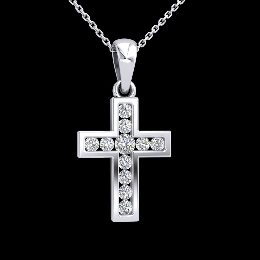 9k WG Diamond Cross Pendant 11D=0.28ct Channel Set . Meas. 15mm x 11.5mm