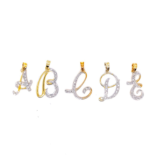 18k YG Diamond Script Letter Pendant L with 11D=0.06ct 20mm