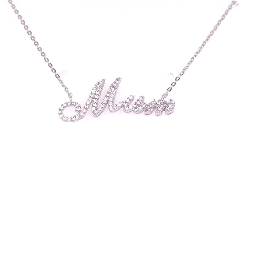 9k WG Mum Name Pendant with Oval Link Chain 45cm with O-Ring at 42cm