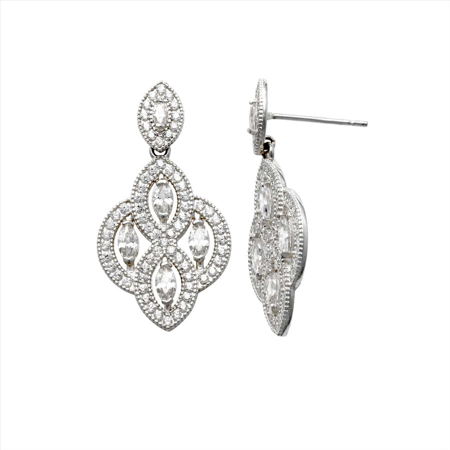 9k WG CZ Fancy Drop Stud Earrings 25x13mm
