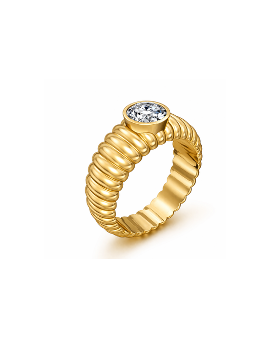9k YG Lab Diamond Dress Ring. Bezel Set with 1D=1.0ct.  Size S